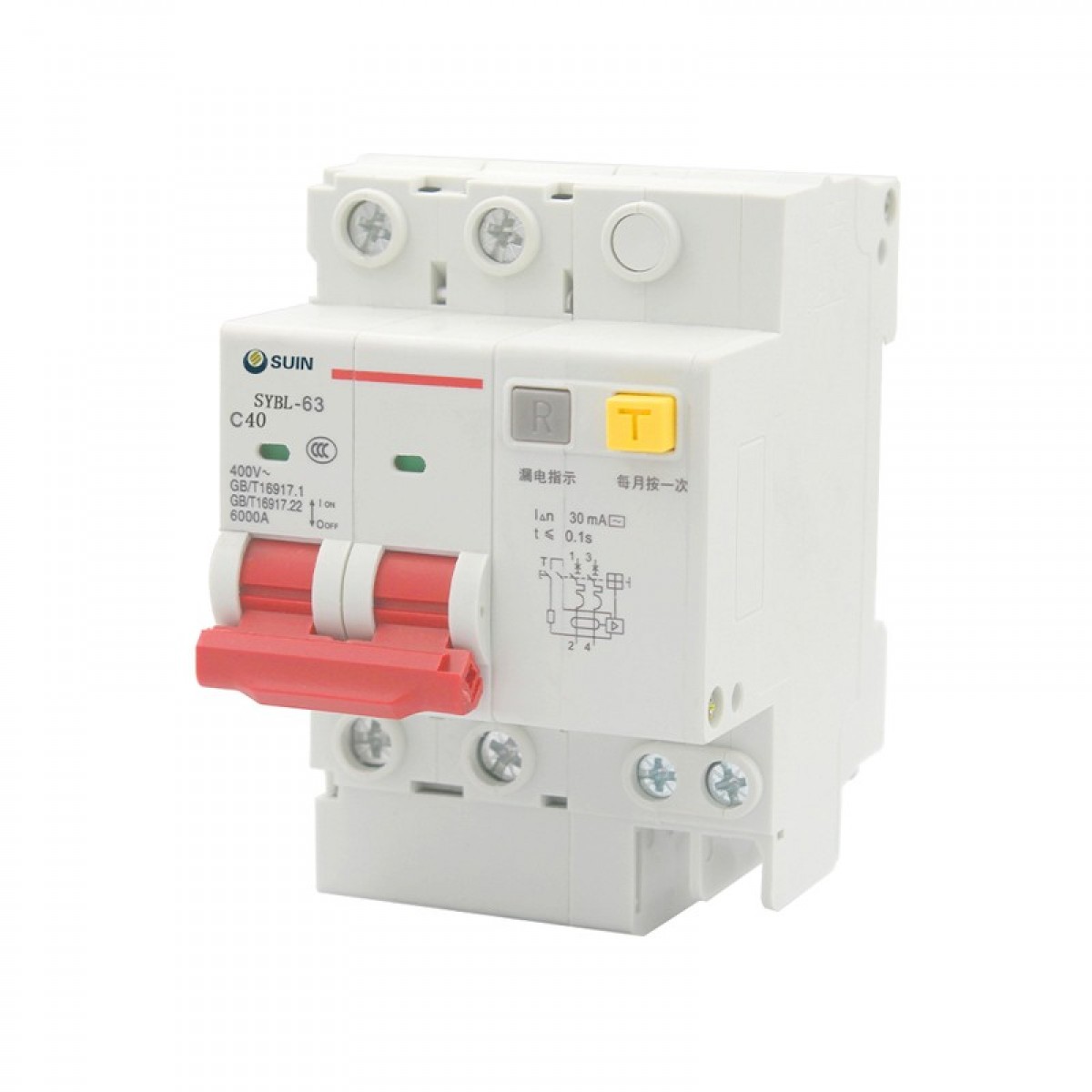 舒盈 SYBL-63 C型（6~40A）2P 30mA~300mA 电子式小型断路器漏电保护 灰白色(单位：个）