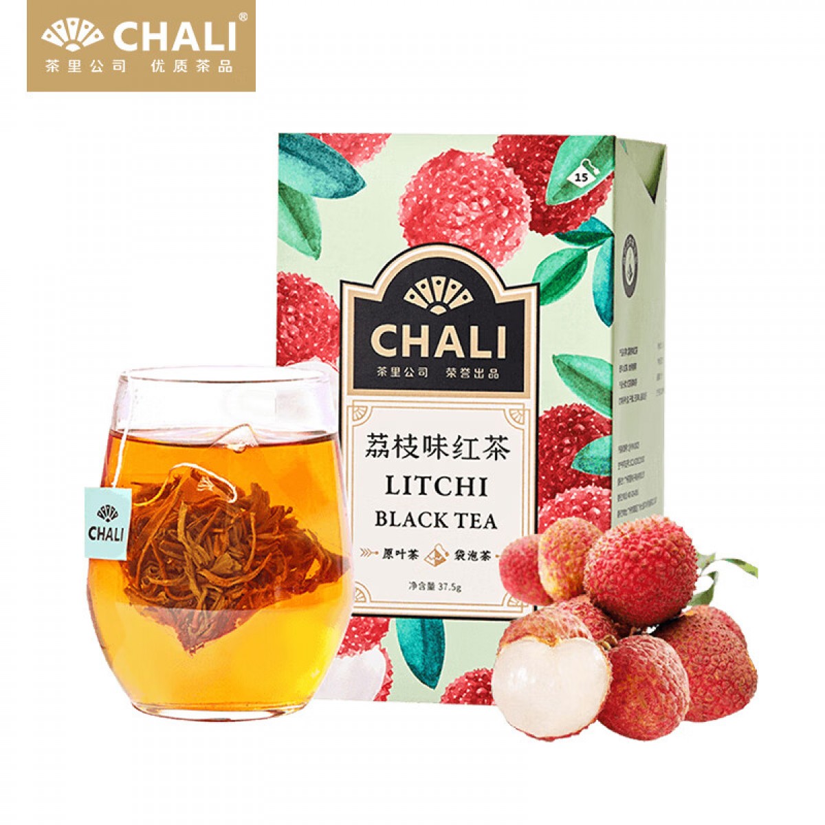 CHALI茶里公司花草茶叶荔枝红茶37.5g茶包荔枝干红茶水果茶果粒15包/盒 单位：盒