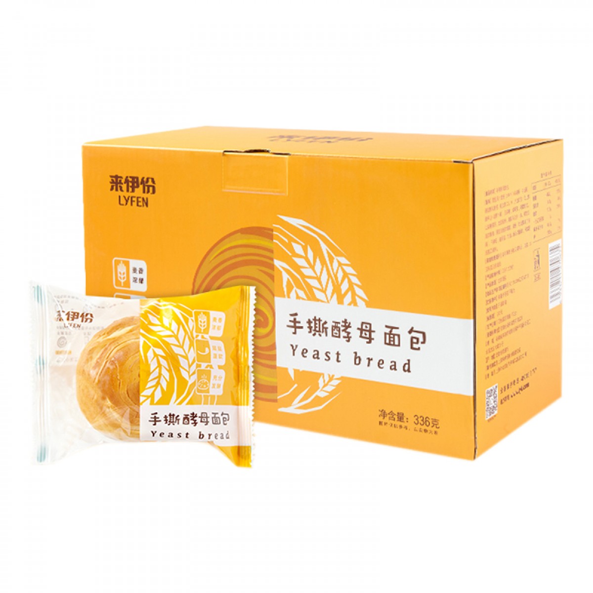 来伊份 手撕酵母面包336g 整箱早餐包零食小吃即食 单位：箱