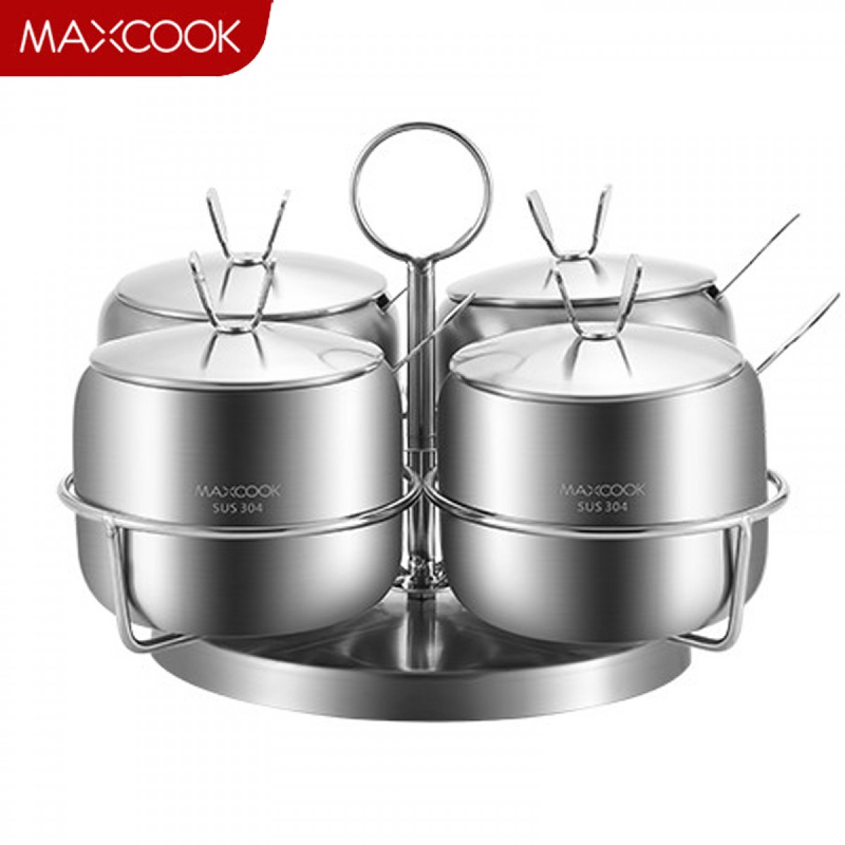 美厨（maxcook）304不锈钢调味罐 调料盒调料罐调味盒四件套 带支架MCPJ-WG004 单位：套
