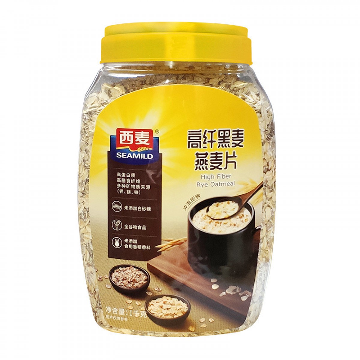 西麦高纤黑麦混合谷物燕麦片1000g桶 冲饮谷物营养早餐无额外添加蔗糖 单位：桶