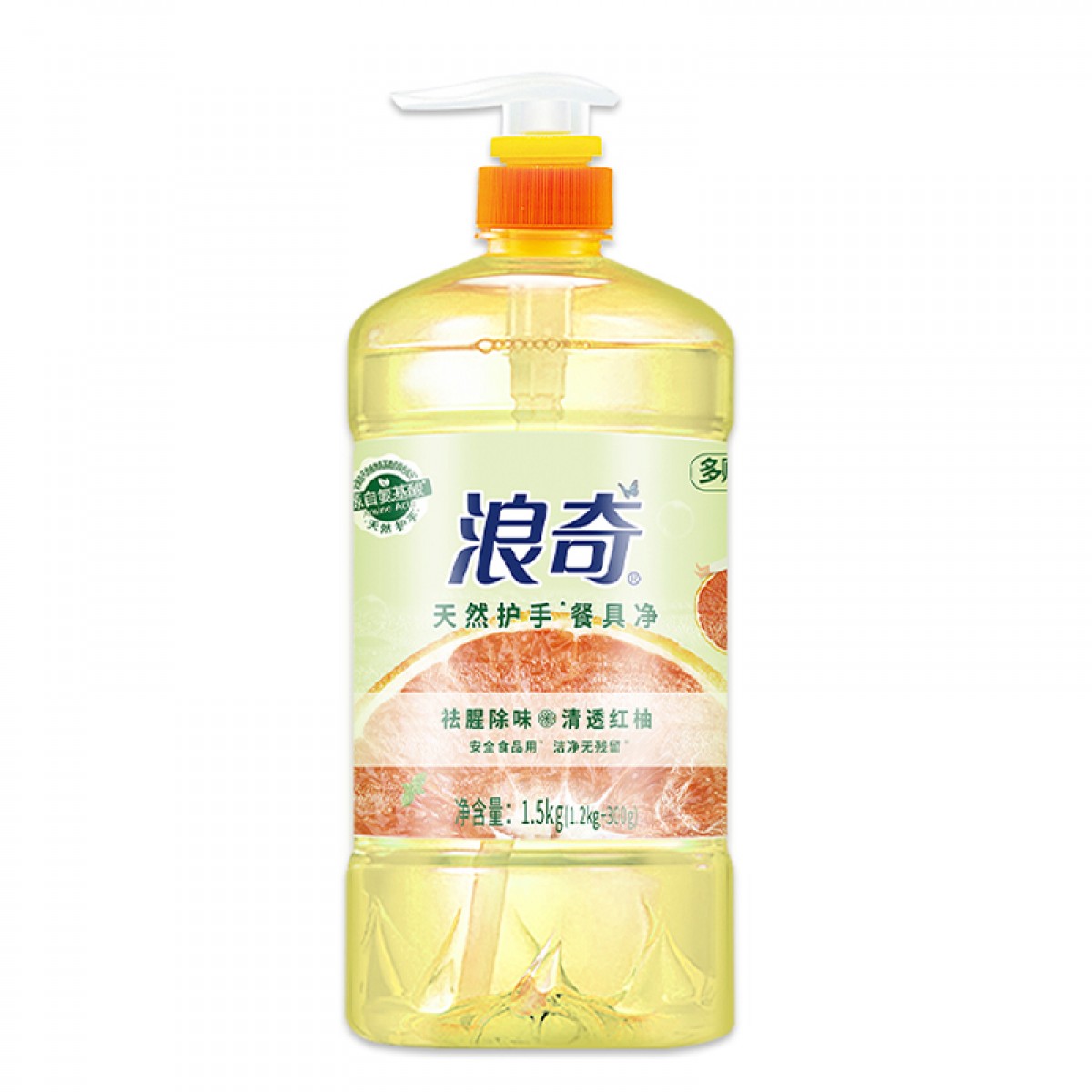 浪奇 护手餐具净去油污洁净洗洁精洗碗除菌食品级祛味1.5kg*1瓶 红柚果香 单位：瓶