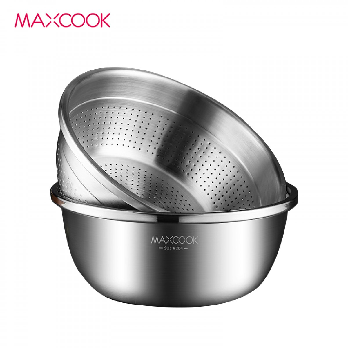 美厨（maxcook）304不锈钢盆筛套装 加厚加深宽边调料盆洗菜和面汤盆 沥水米筛 【2件套】30cm盆+30cm筛 单位：组