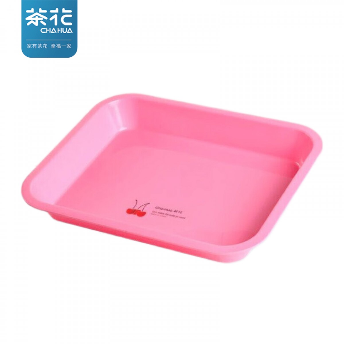 茶花 长方形塑料茶盘托盘简约排水家用创意功夫茶具 大号单层-粉色 单位：个