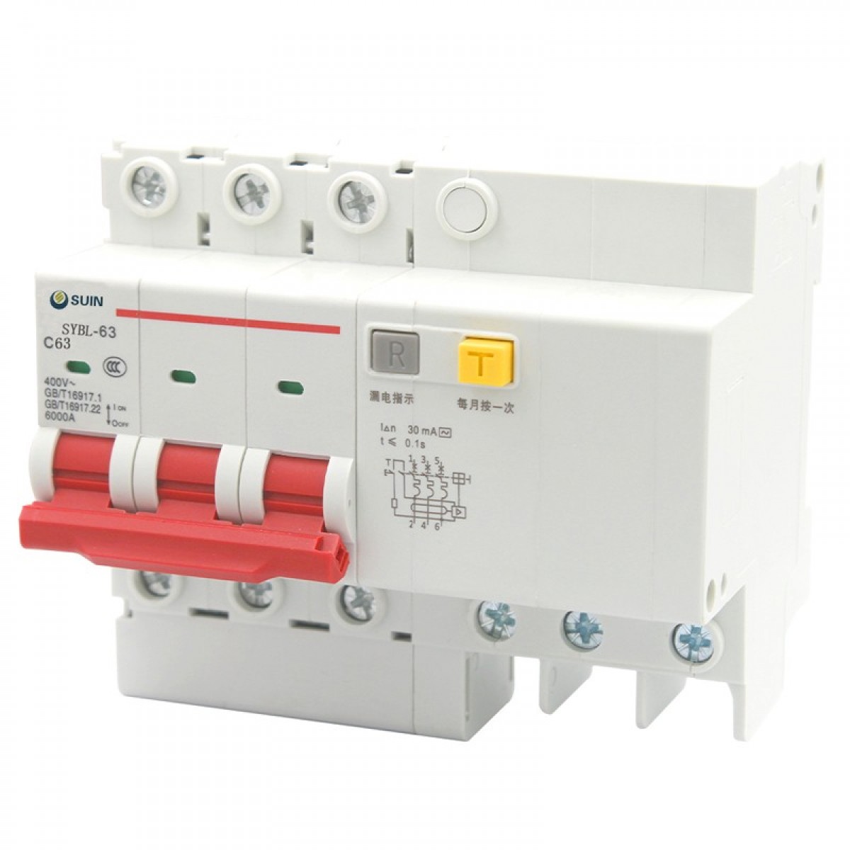 舒盈 SYBL-63 C型（50~63A）3P 30mA~300mA  电子式小型断路器漏电保护 灰白色(单位：个）