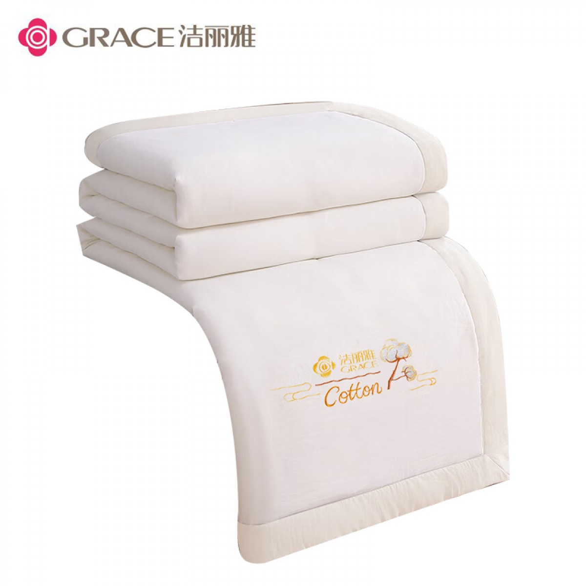 洁丽雅（Grace）100%新疆棉花夏被空调被水洗夏凉被夏季双人薄被芯白200*230cm 单位：张