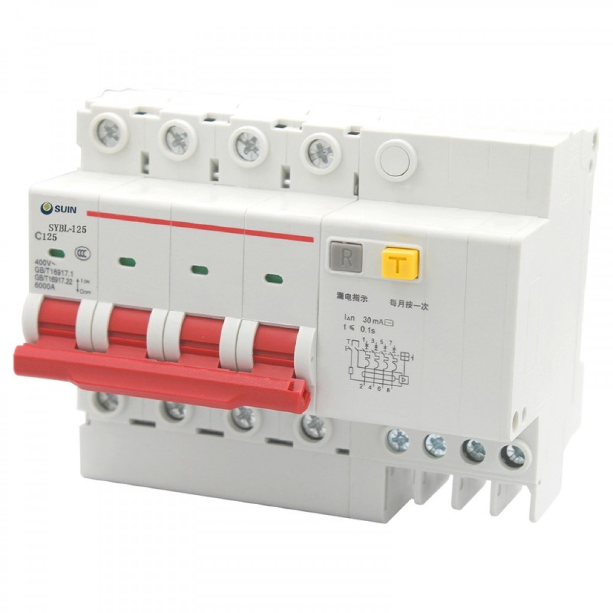 舒盈 SYBL-125 C型（125A）4P 30mA~300mA 电子式小型断路器漏电保护 灰白色(单位：个）