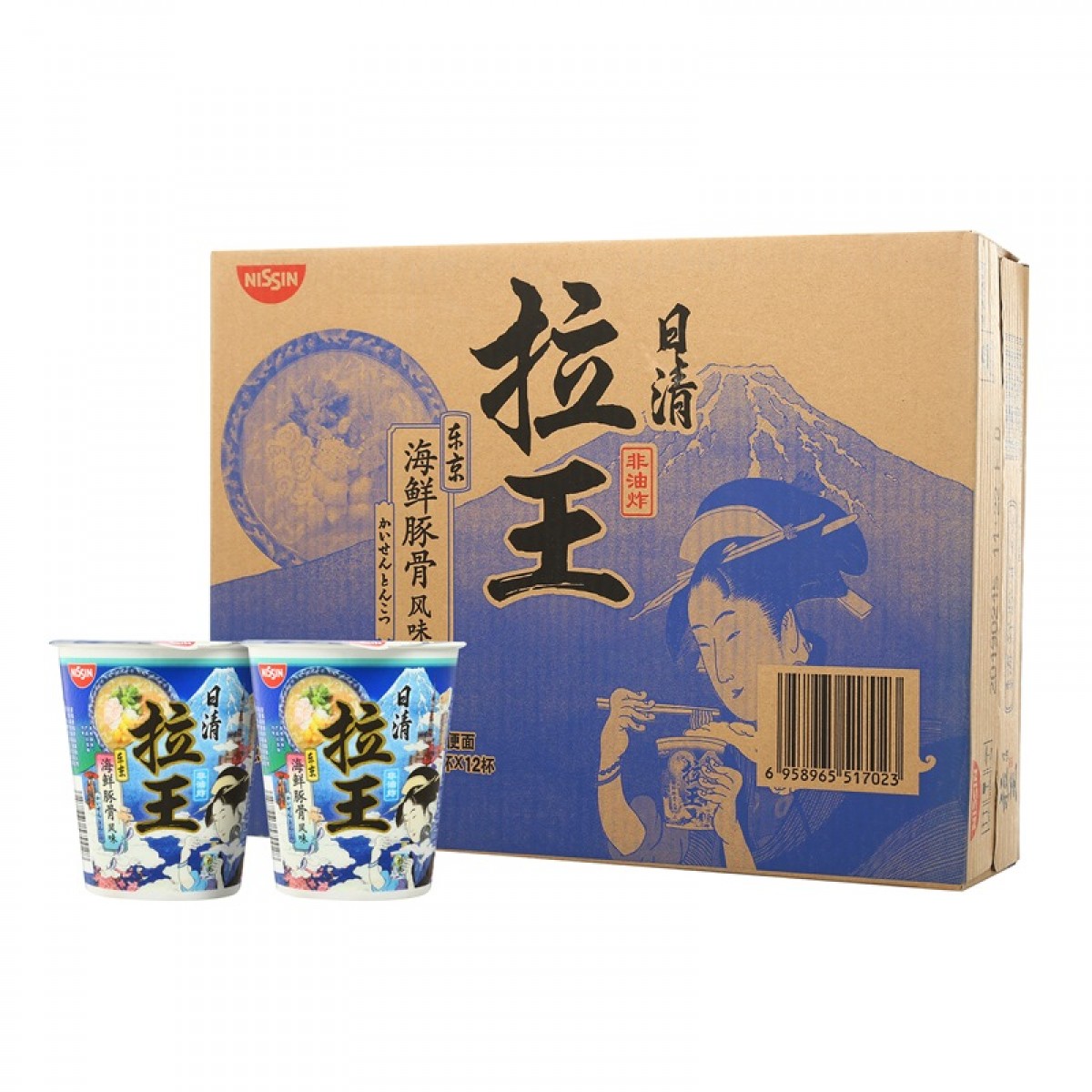 日清 方便面 拉王 东京海鲜豚骨风味76g*12杯整箱装 单位：箱