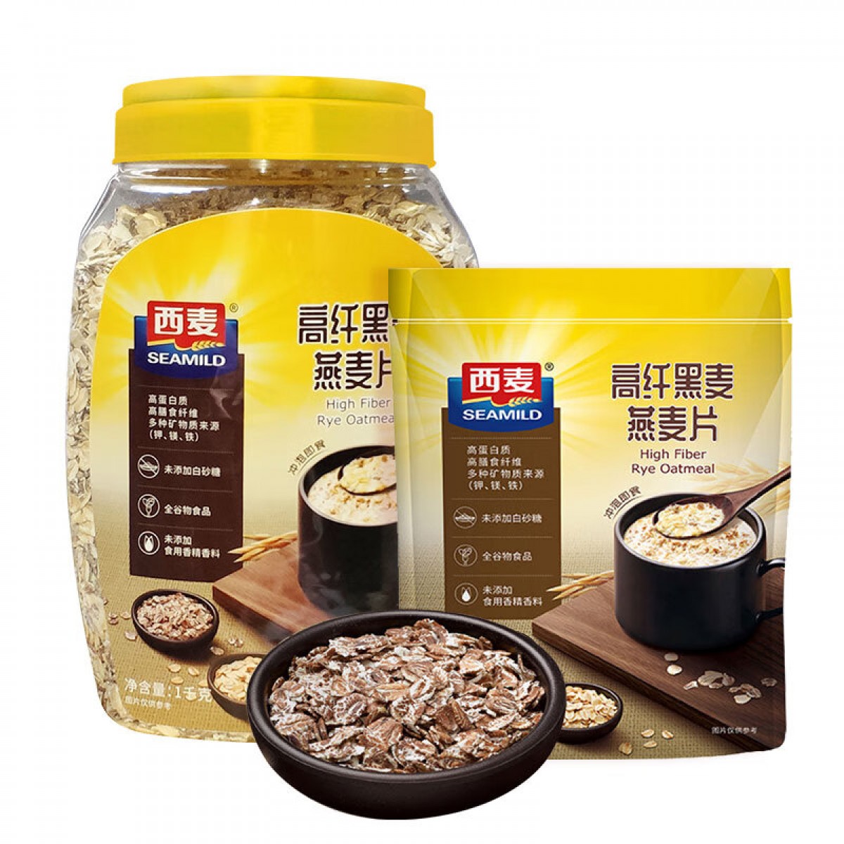 西麦高纤黑麦谷物燕麦片替换装1450g 冲饮谷物营养早餐无额外添加蔗糖 单位：罐