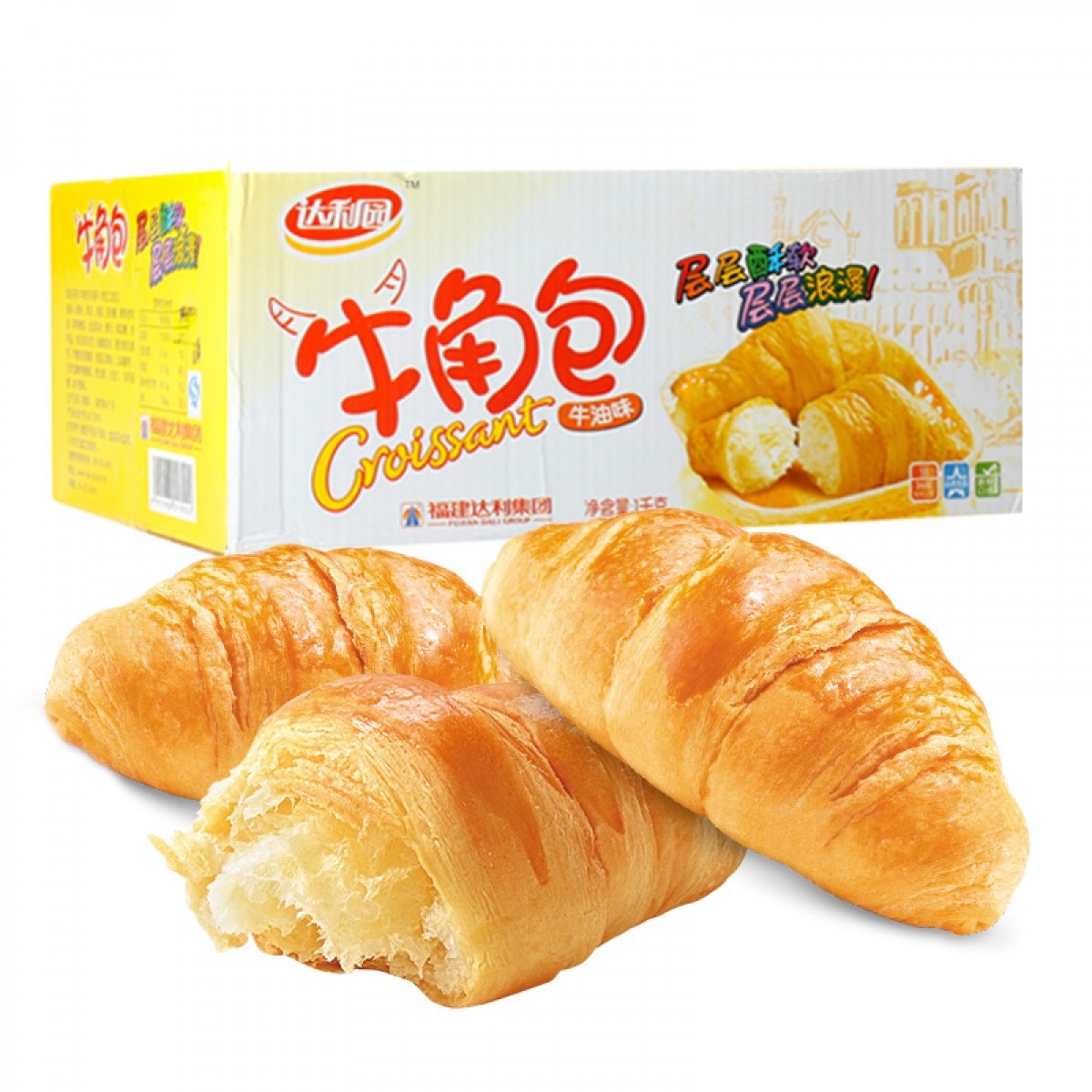 达利园 牛角包原味2斤箱装可颂面包早餐点心零食 单位：箱