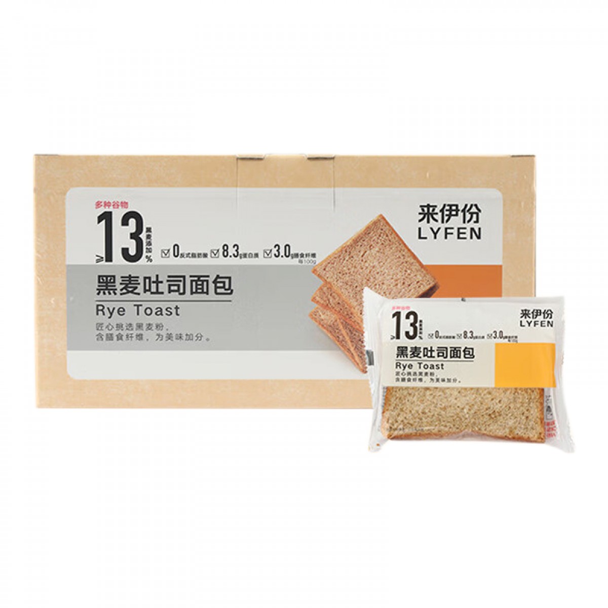 来伊份 黑麦吐司面包450g 全麦面包整箱早餐食品粗粮健康零食代餐 单位：箱
