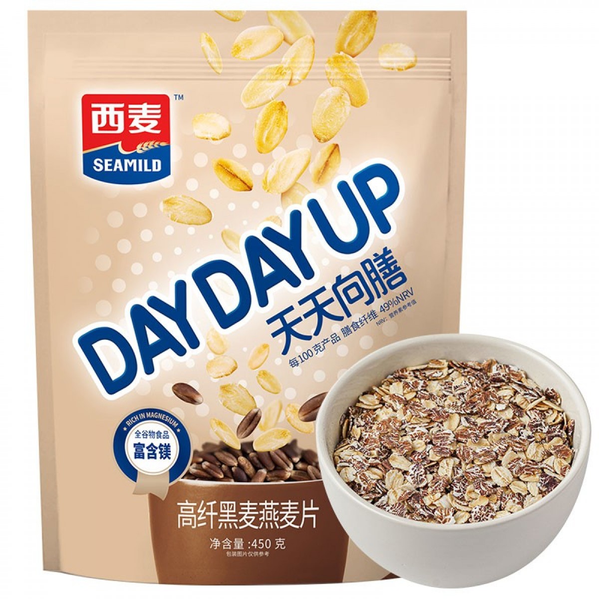 西麦高纤黑麦燕麦片450g 冲饮谷物即食代餐营养早餐无额外添加蔗糖 单位：袋