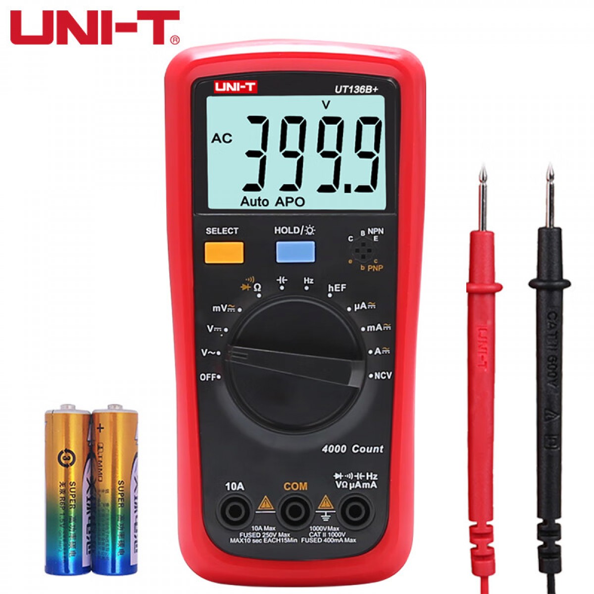优利德（UNI-T）UT136B+ 数字万用表智能防烧高精度电工多用自动万能表电压表NCV 单位：个