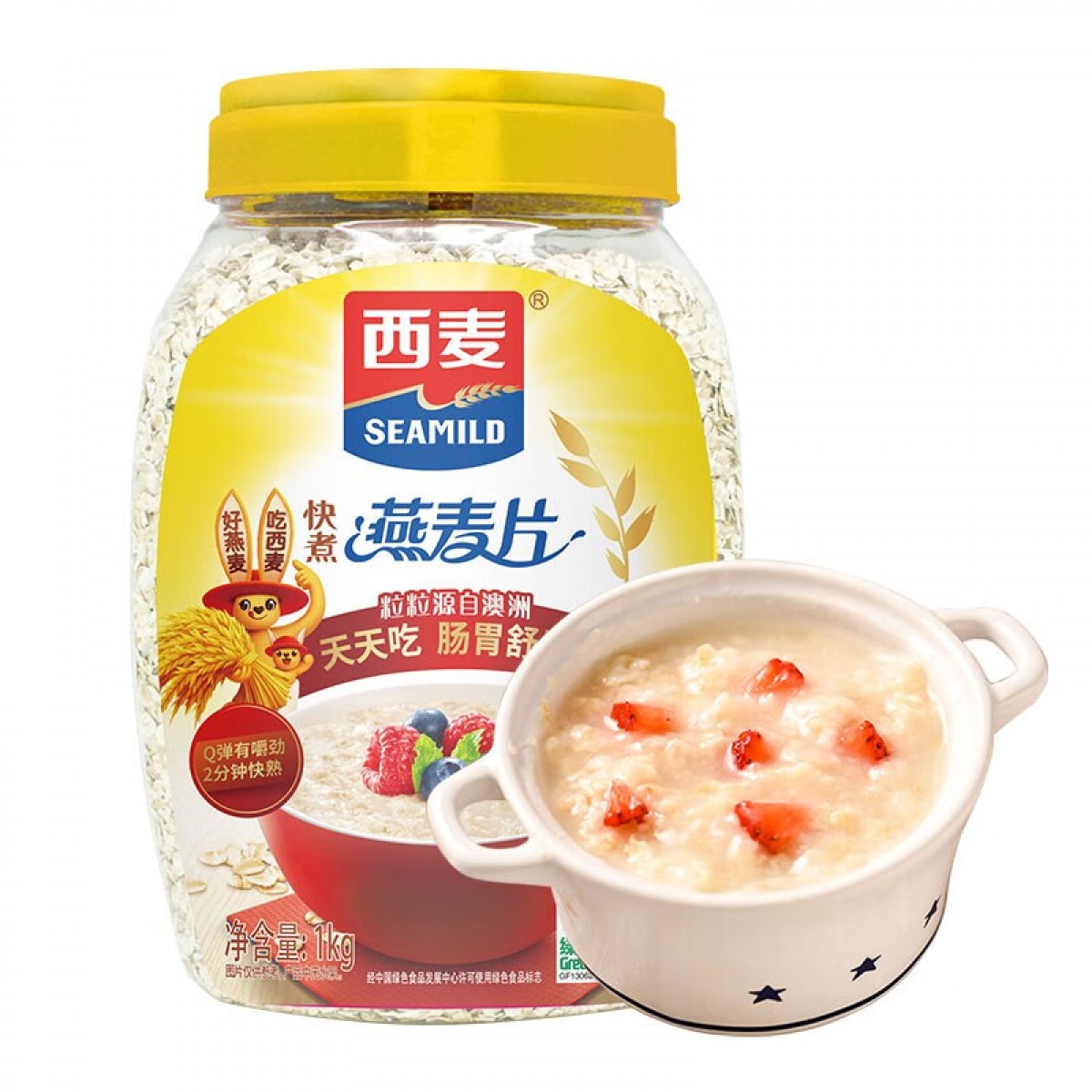 西麦快煮燕麦片1000g桶快熟冲饮谷物营养早餐膳食纤维无额外添加蔗糖 单位：桶