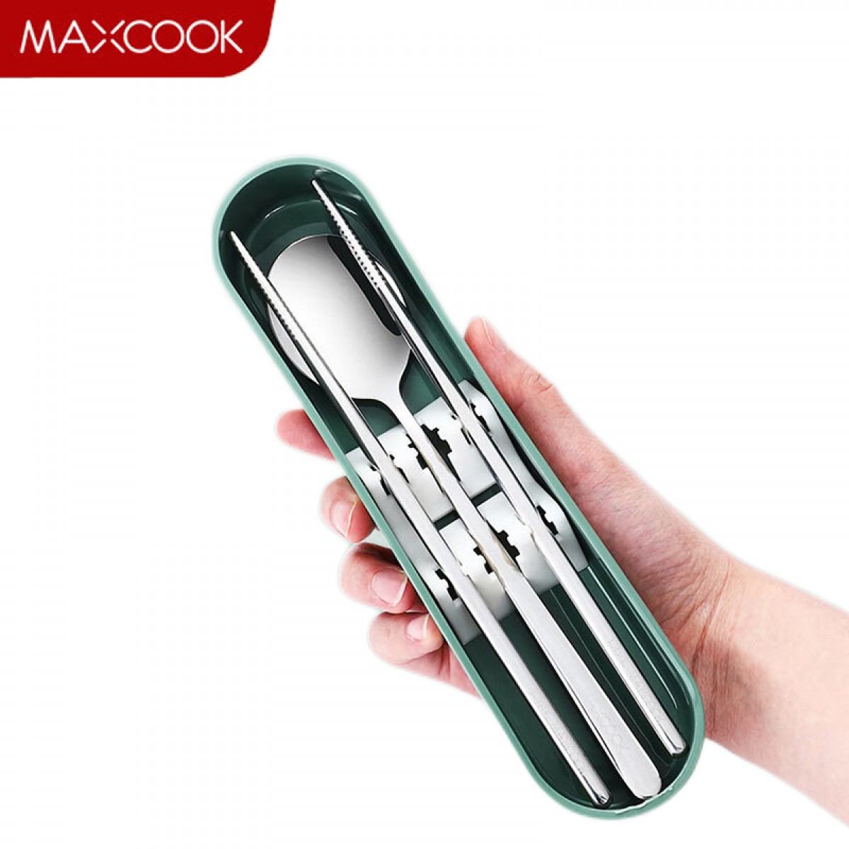 美厨（maxcook）316L不锈钢筷子勺子餐具套装 便携式筷勺三件套 北欧绿MCK5138 单位：套