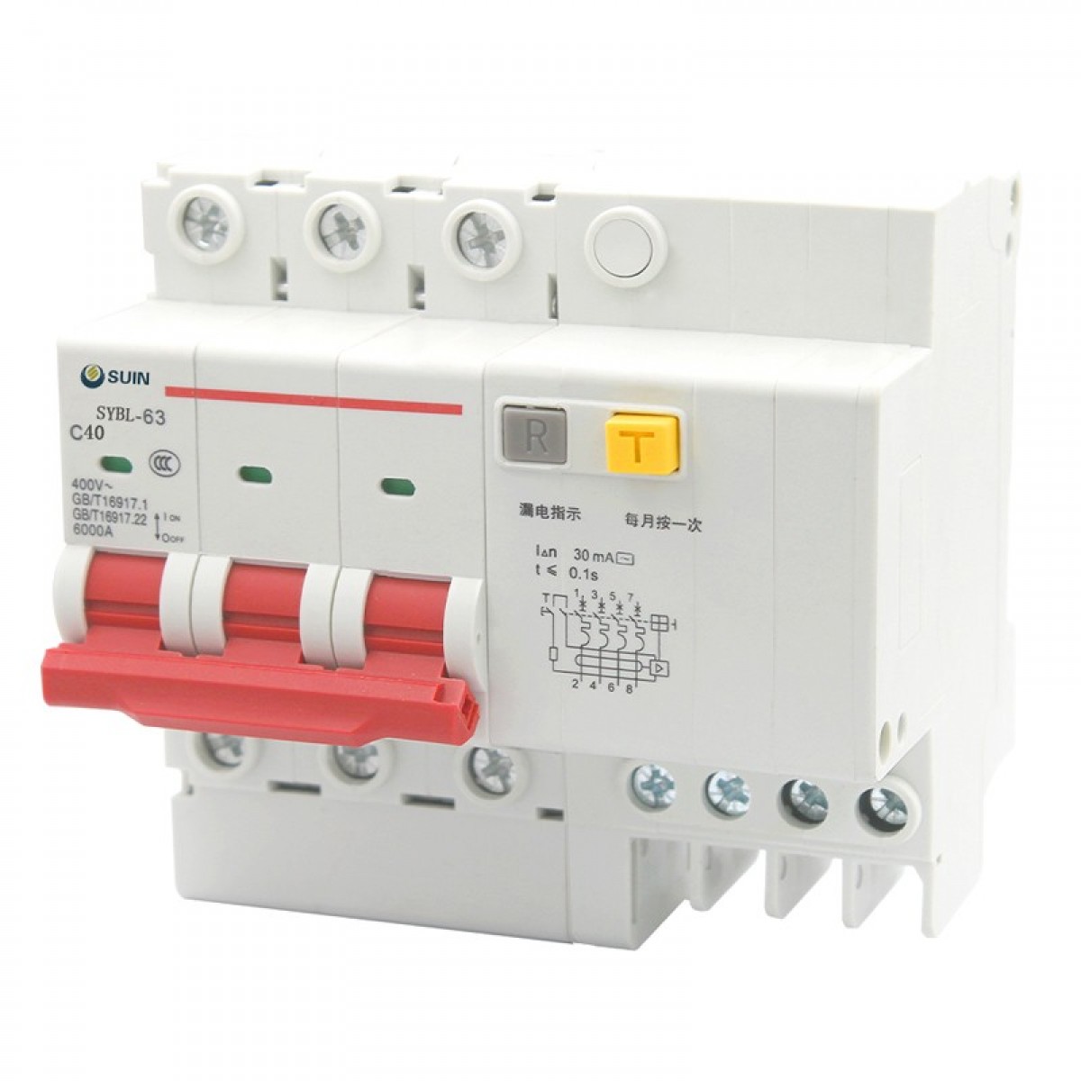 舒盈 SYBL-63 C型（6~40A）3P+N 30mA~300mA 电子式小型断路器漏电保护 灰白色(单位：个）