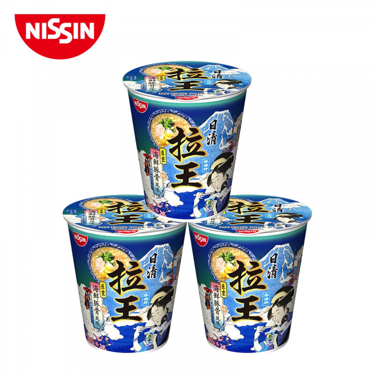 日清 方便面 拉王 东京海鲜豚骨风味76g*3杯装 单位：组