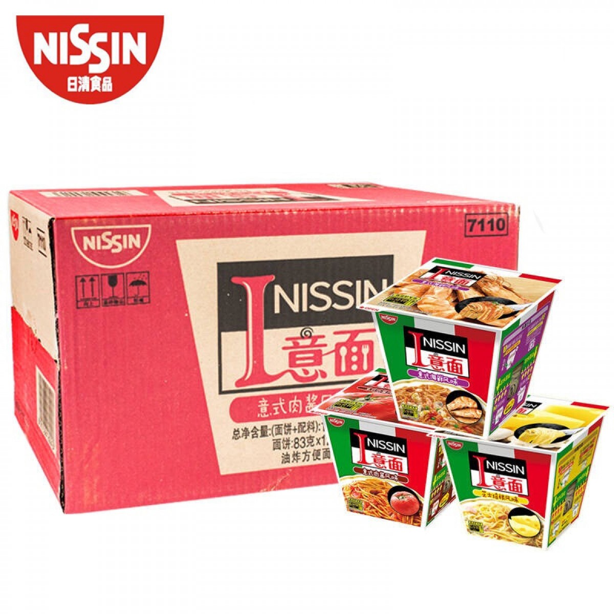 日清 方便面 I意面 3味混合12碗整箱装1232g意大利面 单位：箱