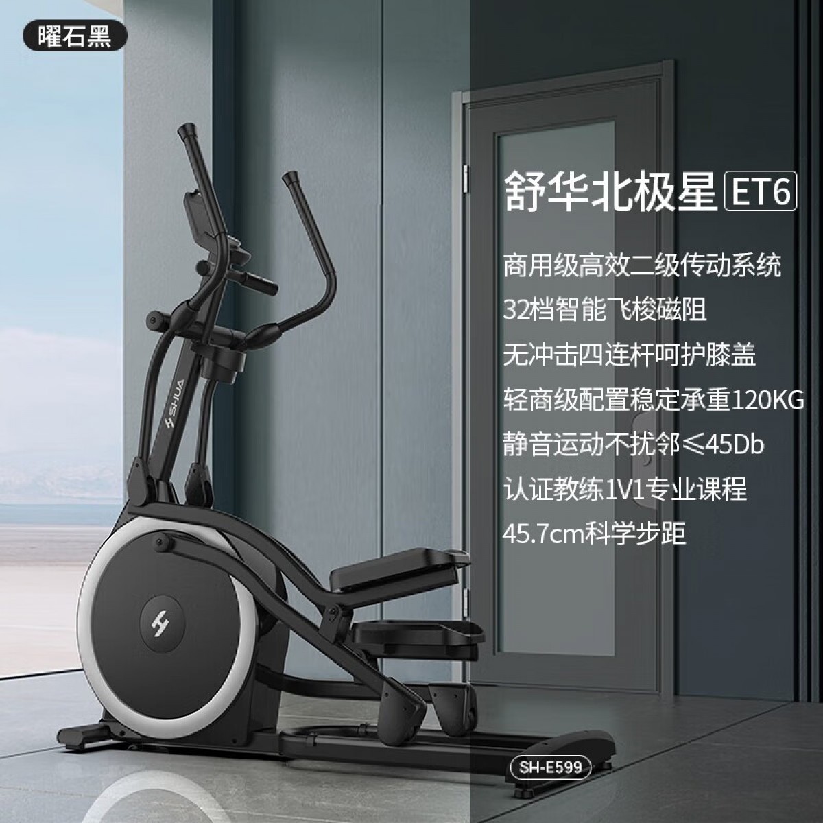 舒华（SHUA）椭圆机家用高端静音椭圆仪太空漫步机登山机健身房健身器材ET6 曜石黑丨创新二级传动丨32档调控 单位：台