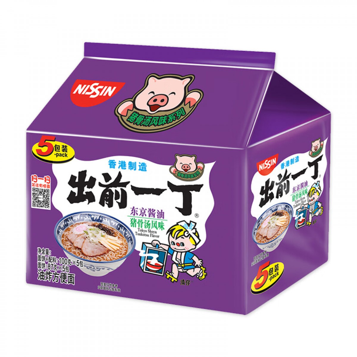日清出前一丁 进口方便面 东京酱油猪骨汤味 五连包*100g 泡面袋速食 单位：袋