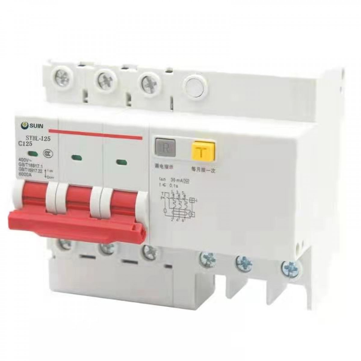 舒盈 SYBL-125 C型（125A）3P 30mA~300mA 电子式小型断路器漏电保护 灰白色(单位：个）