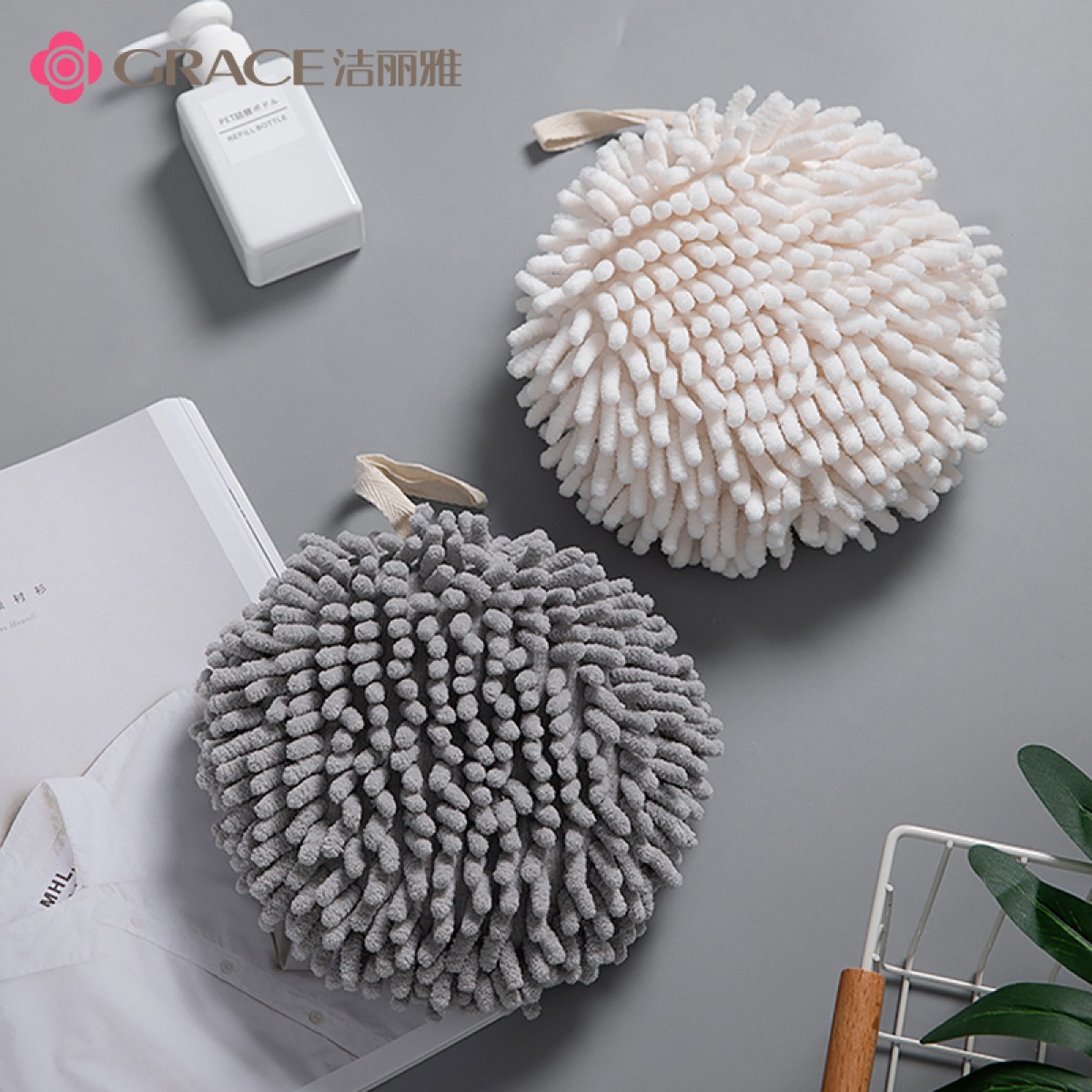 洁丽雅（Grace）雪尼尔擦手巾 加厚吸水速干厨房卫生间浴室抹布毛巾双色擦手球 单位：组