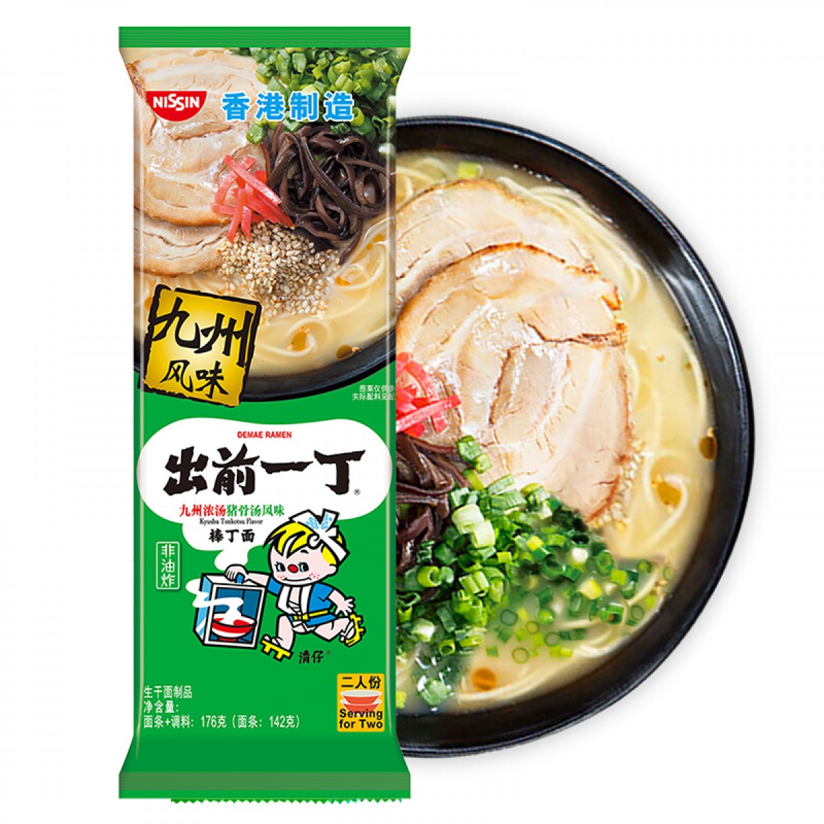 日清出前一丁 进口方便面 九州浓汤猪骨汤风味棒丁面 176g*2袋 方便食品 单位：袋