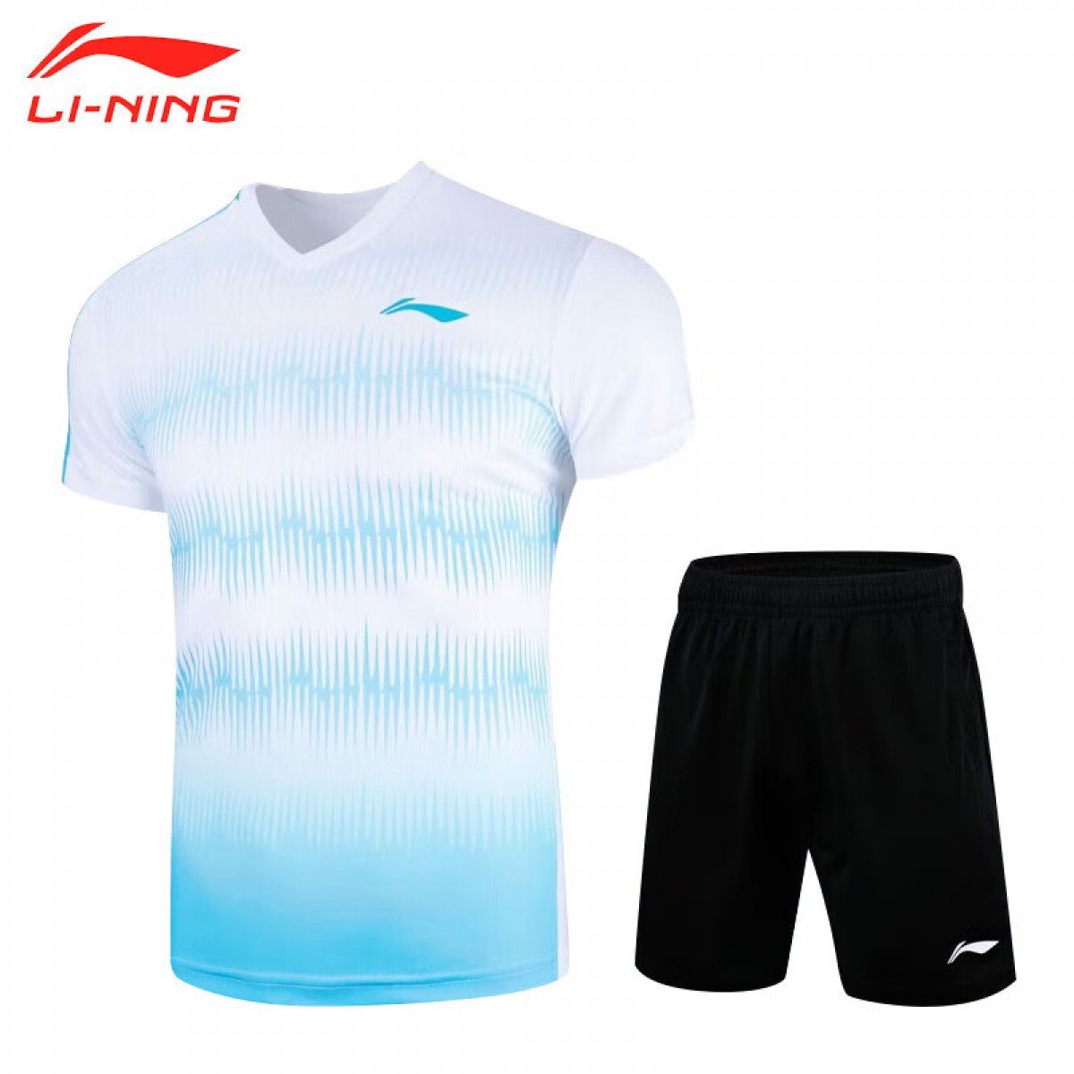 李宁（LI-NING） 2023新款羽毛球服男女同款运动圆领短袖情侣套装 男款AATT019-2 比赛套装/白（XS-3XL可选 下单备注）单位：套