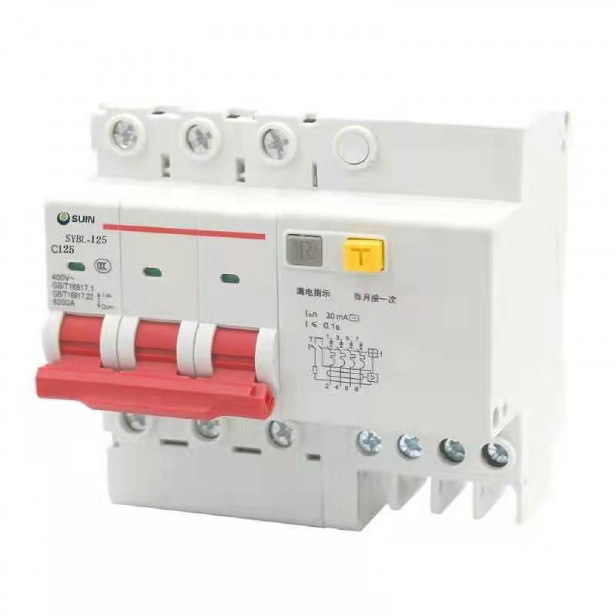 舒盈 SYBL-125 C型（100A）3P+N 30mA~300mA 电子式小型断路器漏电保护 灰白色(单位：个）