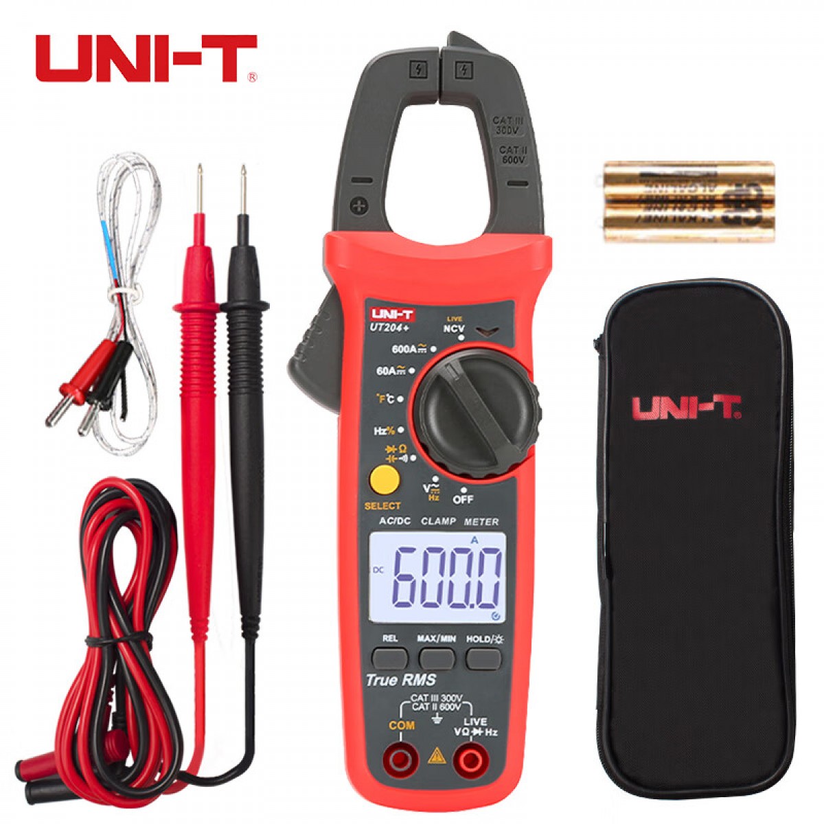 优利德（UNI-T）UT204+ 钳形表 数字万用表高精度电工自动交直流电流表600A测温度 单位：个