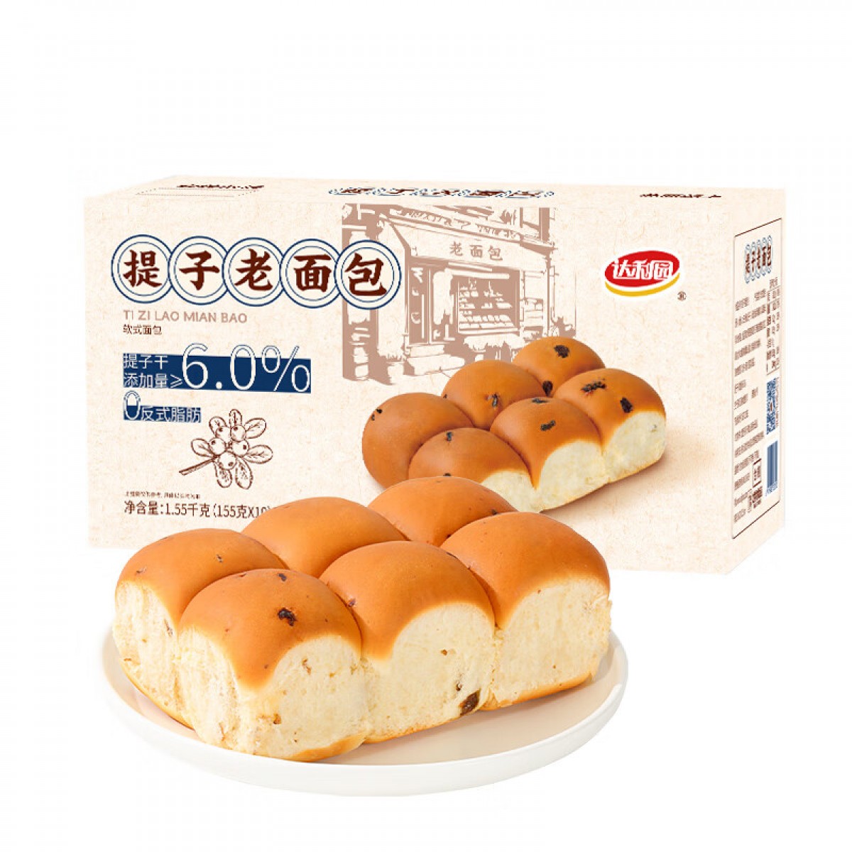 达利园 老面包提子味1550g代餐早餐休闲零食办公室点心 单位：箱