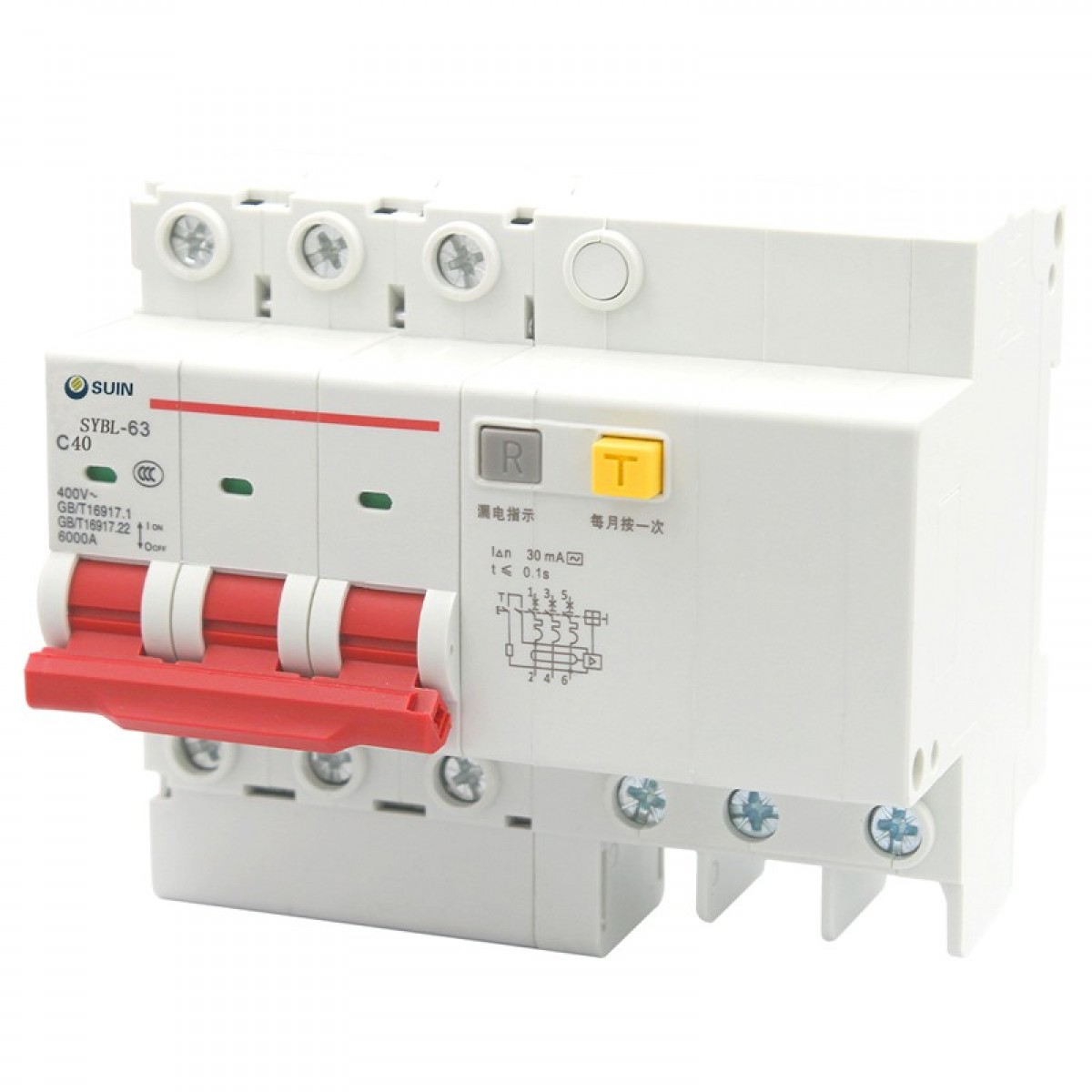 舒盈 SYBL-63 C型（6~40A）3P 30mA~300mA 电子式小型断路器漏电保护 灰白色(单位：个）