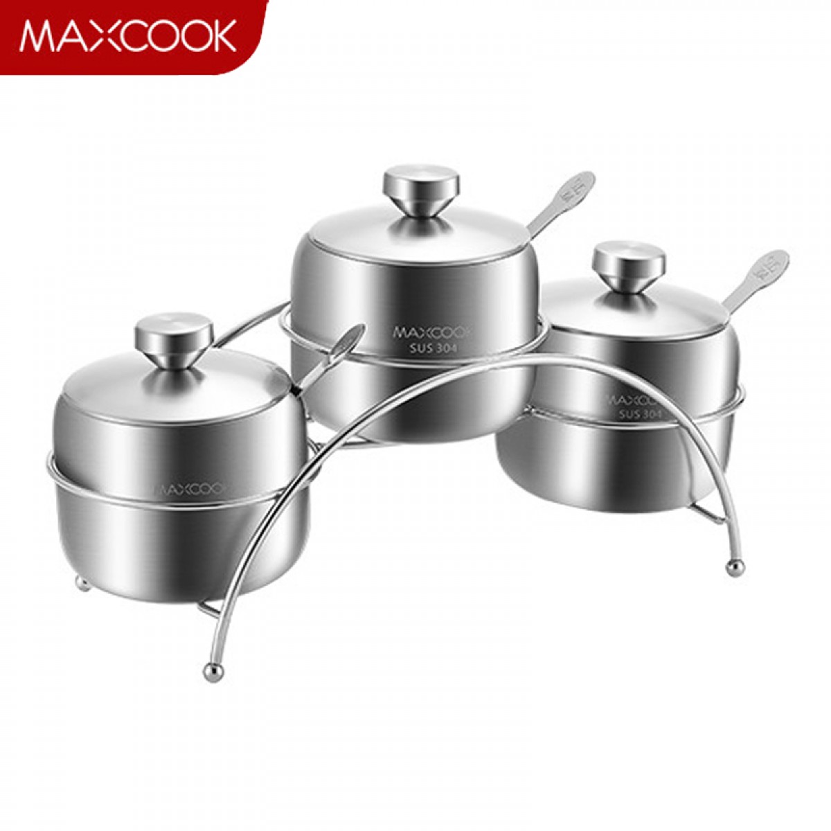 美厨（maxcook）304不锈钢调料罐 调味罐调料盒调味盒三件套 带支架MCTY-3 单位：套