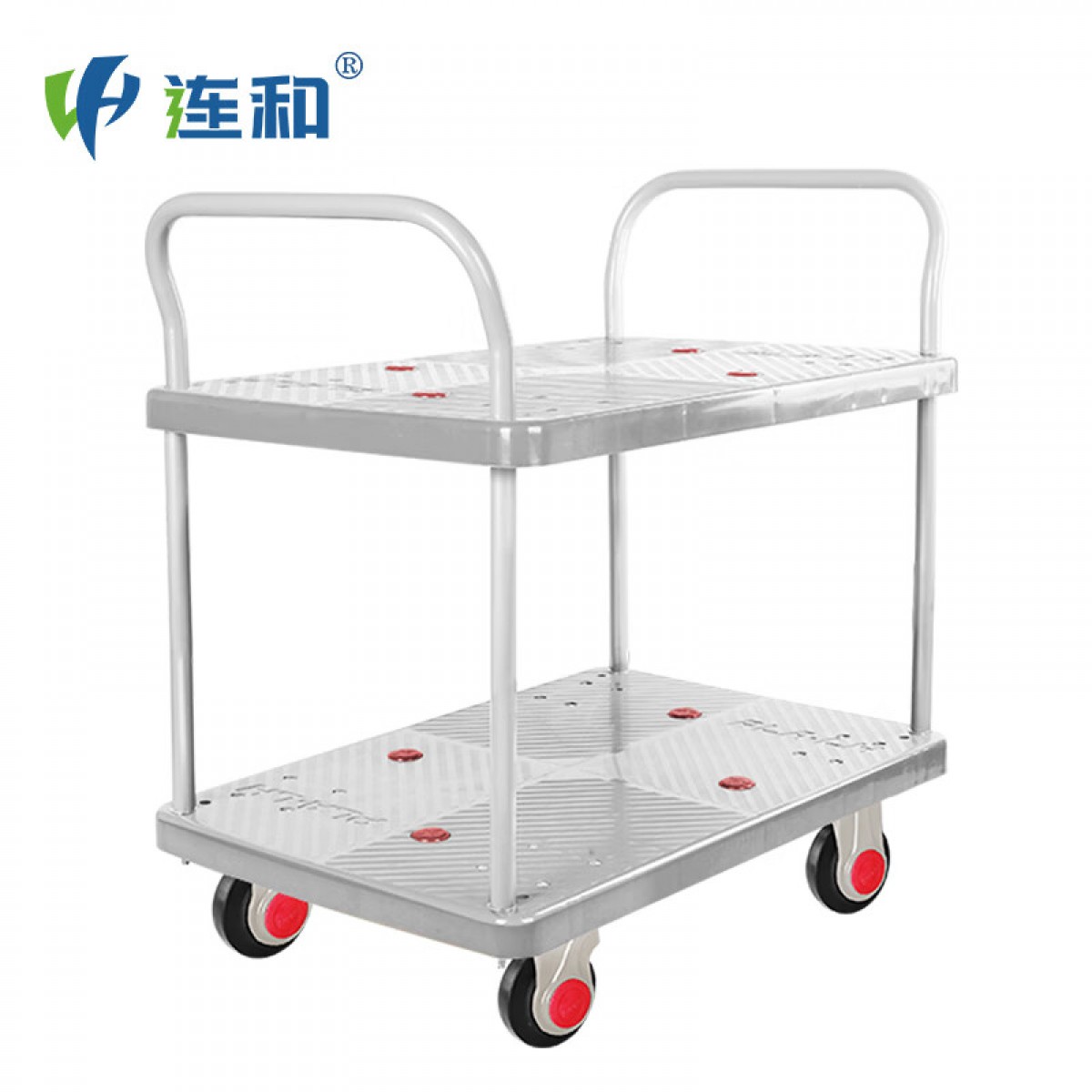 连和（Uni-Silent）PLA150-T2-D（灰） 超静双层手推车拉货车工具车 720*490超静150kg（双扶手） 单位：台