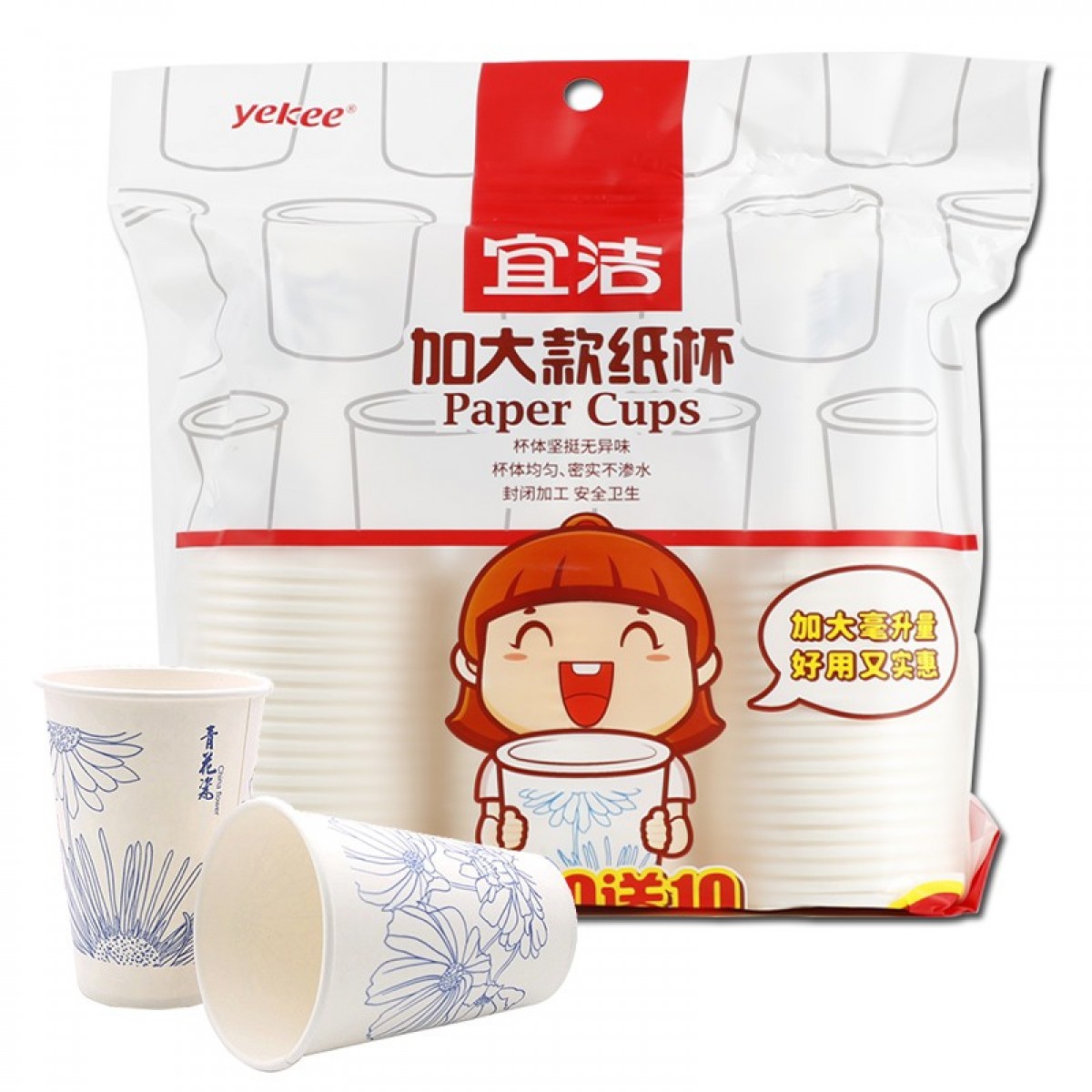 宜洁（yekee）一次性纸杯 加厚加大300ml60只Y-9874  单位：包