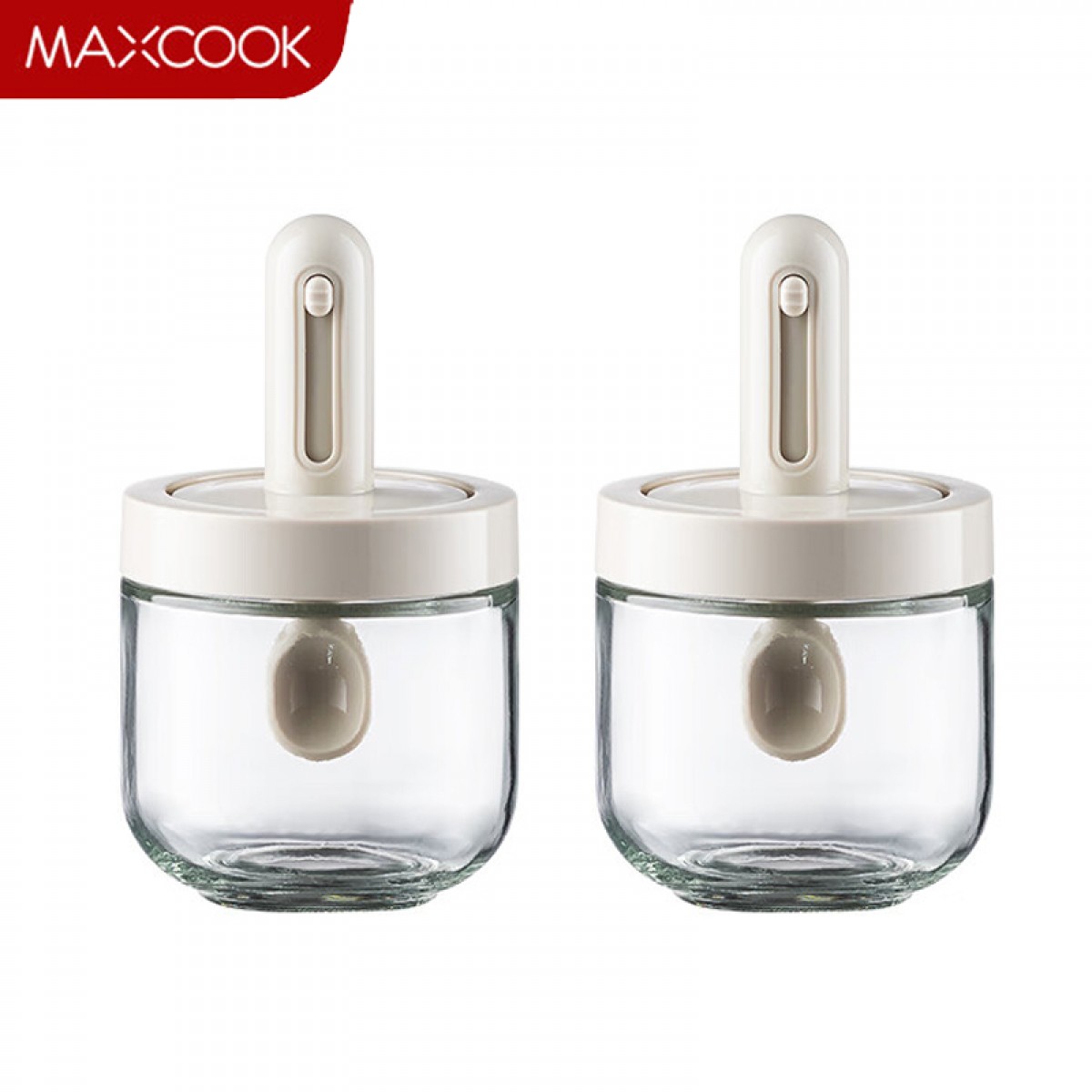 美厨（maxcook）调料盒调料罐 勺盖可伸缩 玻璃调料瓶味精300ml 2只装MCPJ2761 单位：套