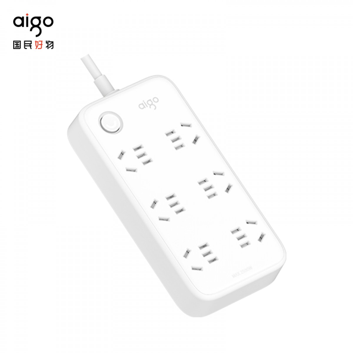 爱国者aigo)插座/插排/插线板/接线板/拖线板/排插 6位总控全长3米 独立开关儿童保护45MM大孔间距AC0601 单位：个