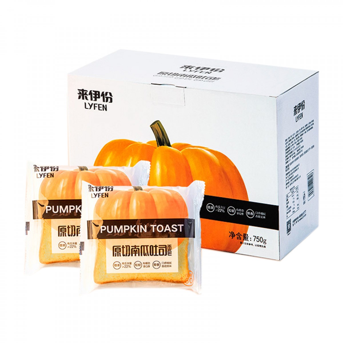 来伊份 原切南瓜吐司750g 手撕面包零食点心早餐零食营养 箱装 单位：箱