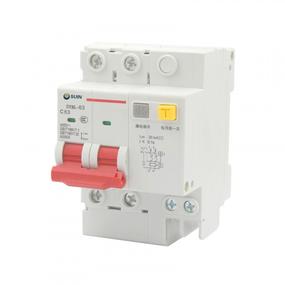 舒盈 SYBL-63 C型（50~63A）2P 30mA~300mA 电子式小型断路器漏电保护 灰白色(单位：个）