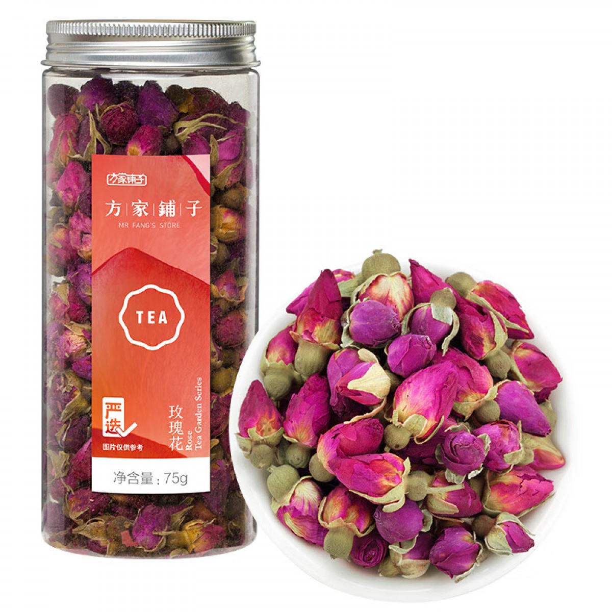 方家铺子 玫瑰花茶75g 花草茶 重瓣胎玫瑰 泡水冲饮玫瑰花干茶 单位：瓶