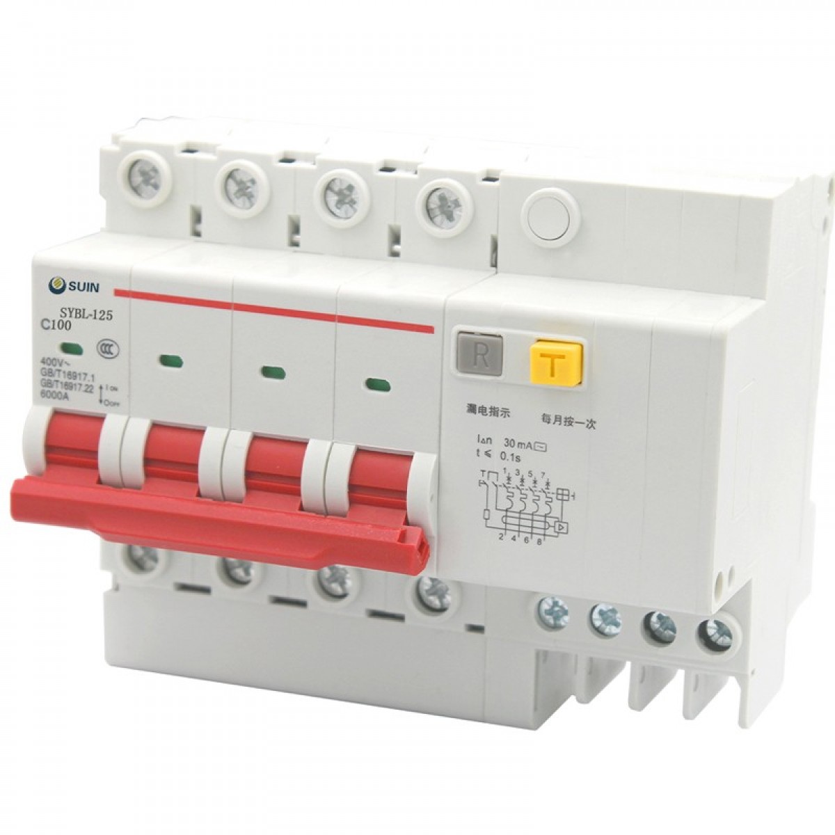 舒盈 SYBL-125 C型（100A）4P 30mA~300mA  电子式小型断路器漏电保护 灰白色(单位：个）
