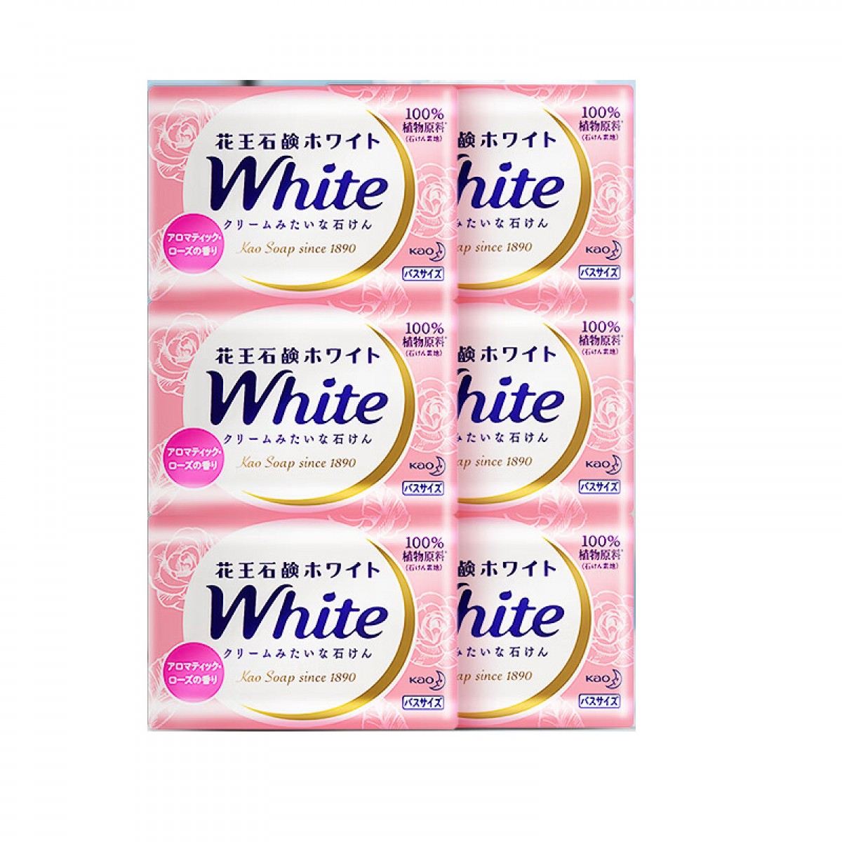 花王 KAO 香皂 沐浴护肤香皂 肥皂 洗澡洗脸洗手 净肤滋润 white天然植物 优雅香氛玫瑰*6块家庭装 原装进口 单位：套