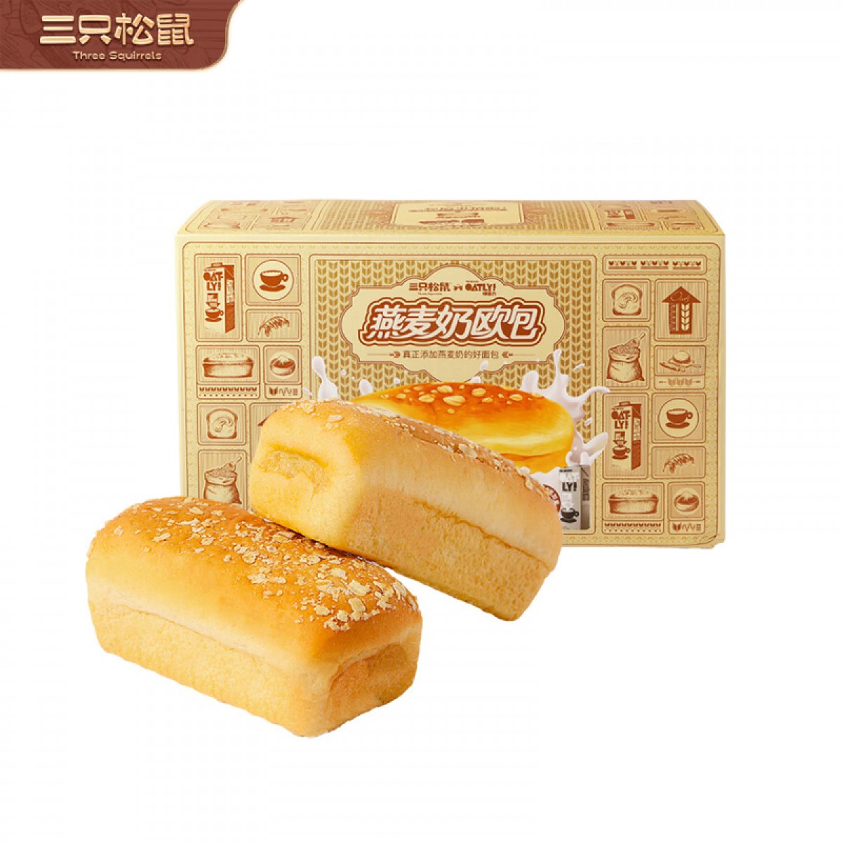 三只松鼠 燕麦奶欧包425g 燕麦乳酪味面包代餐休闲零食点心  单位：箱