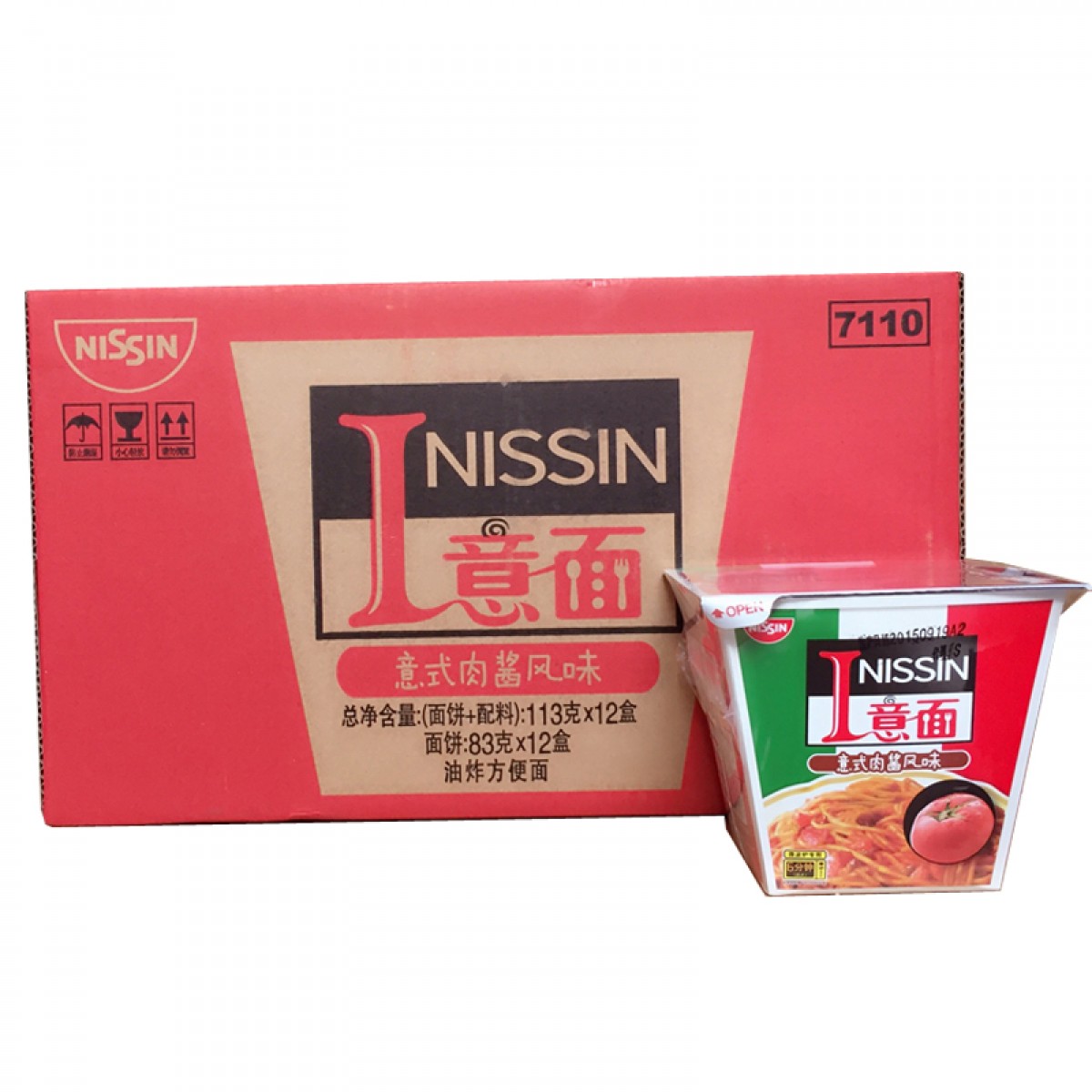 日清 方便面 I意面 意式肉酱风味 113g*12碗整箱装意大利面 单位：箱