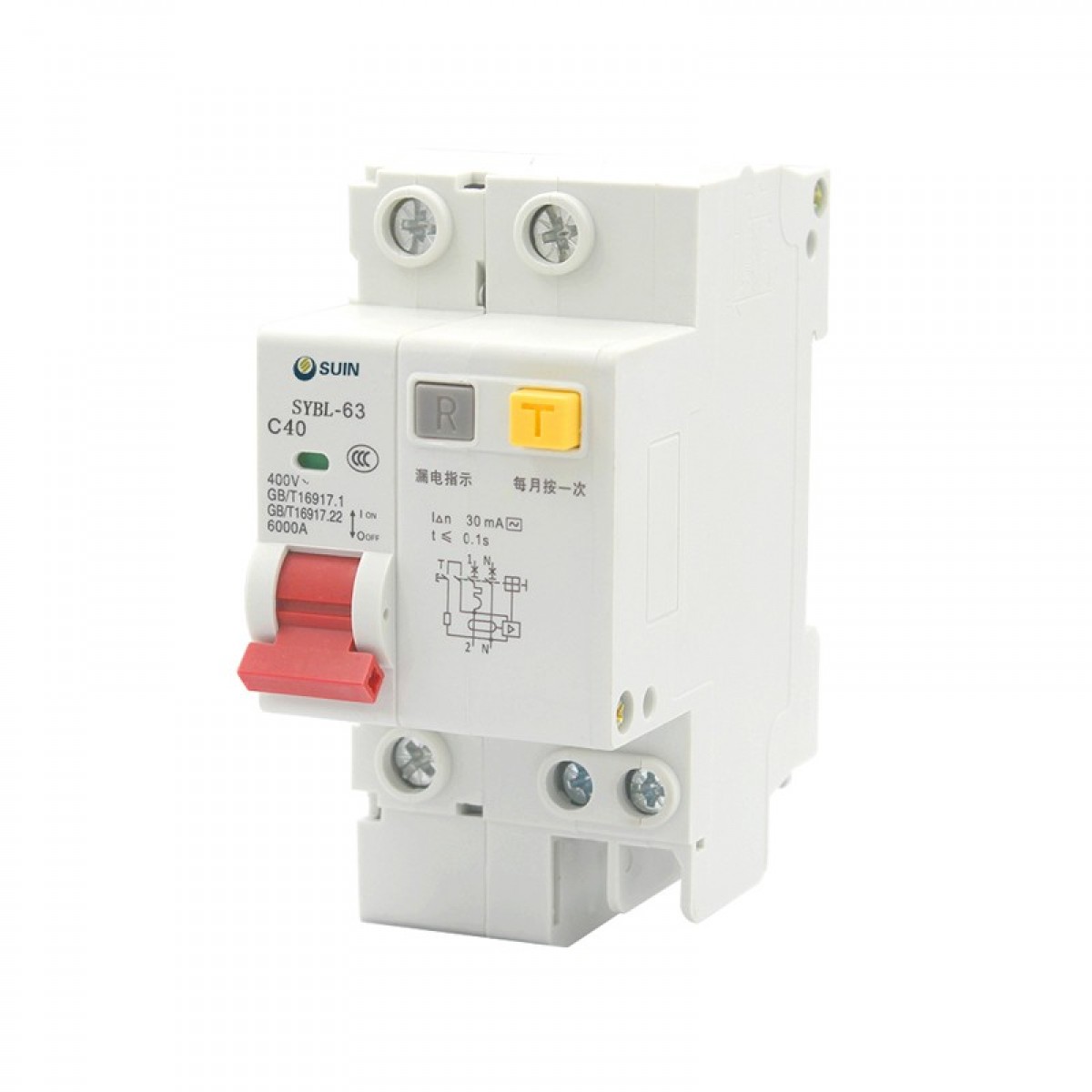 舒盈 SYBL-63 C型（6~40A）1P+N 30mA~300mA 电子式小型断路器漏电保护 灰白色(单位：个）
