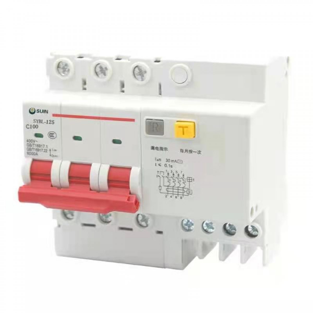 舒盈 SYBL-125 C型（100A）3P 30mA~300mA 电子式小型断路器漏电保护 灰白色(单位：个）
