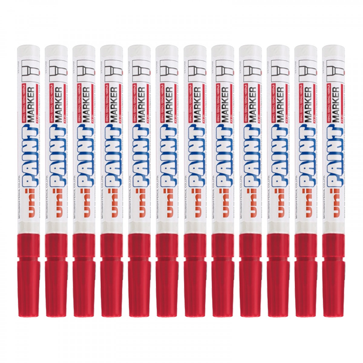 三菱（Uni）PX-21 小字油漆笔 0.8-1.2mm工业记号笔物流笔（可用于汽车补漆）红色12支装 单位：盒