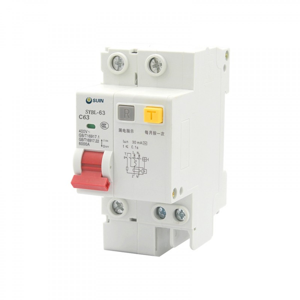 舒盈 SYBL-63 C型（50~63A）1P+N 30mA~300mA 电子式小型断路器漏电保护 灰白色(单位：个）