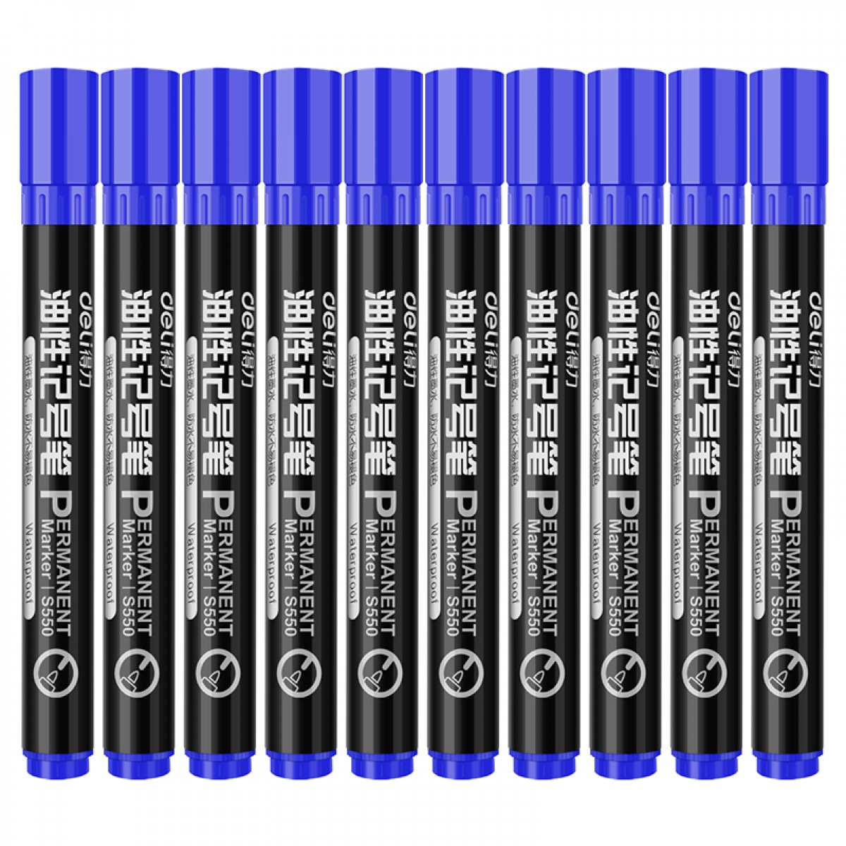 得力(deli)蓝色油性粗头记号笔物流大头笔 签名笔马克笔办公用品 10支/盒 S550 单位：盒