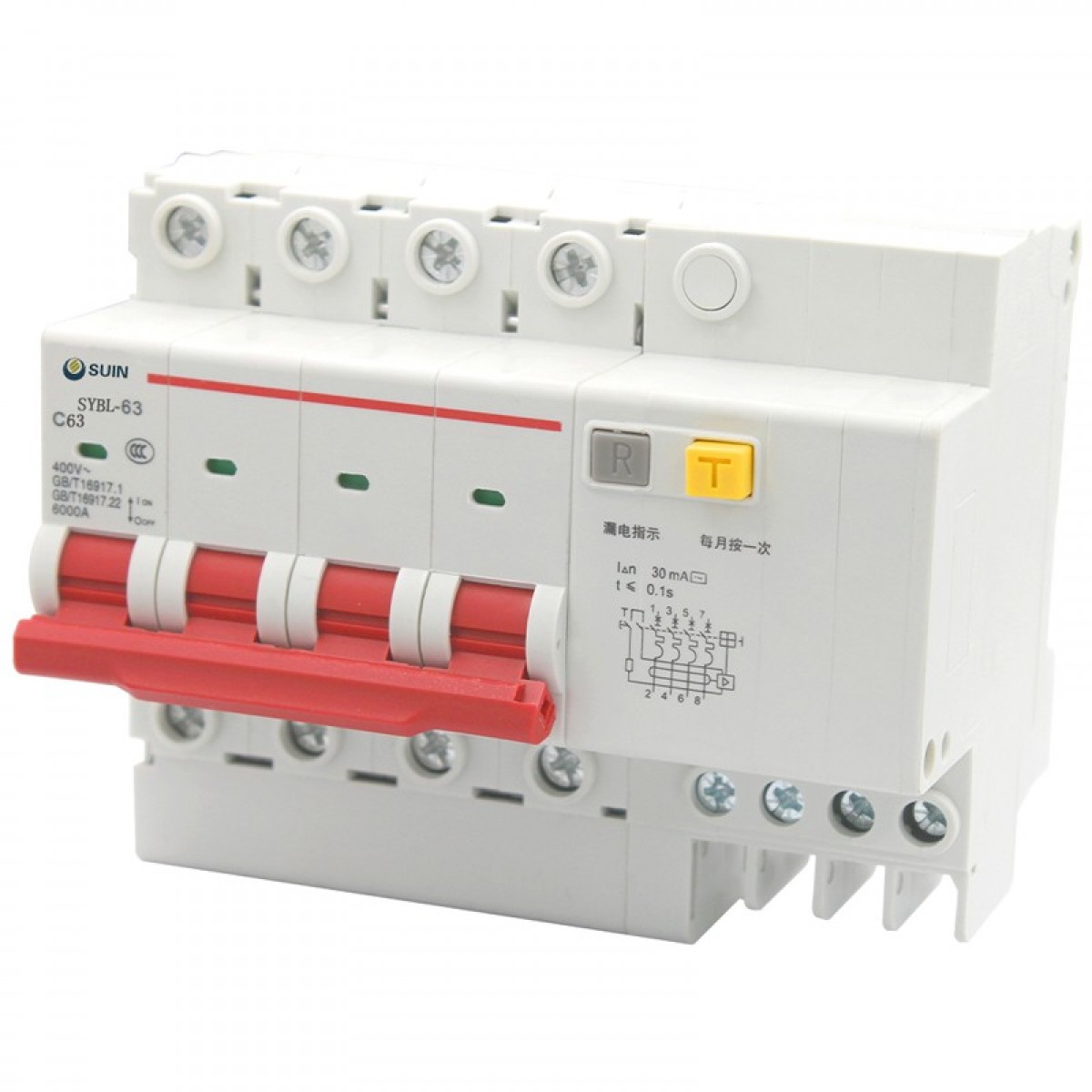 舒盈 SYBL-63 C型（50~63A）4P 30mA~300mA 电子式小型断路器漏电保护 灰白色(单位：个）